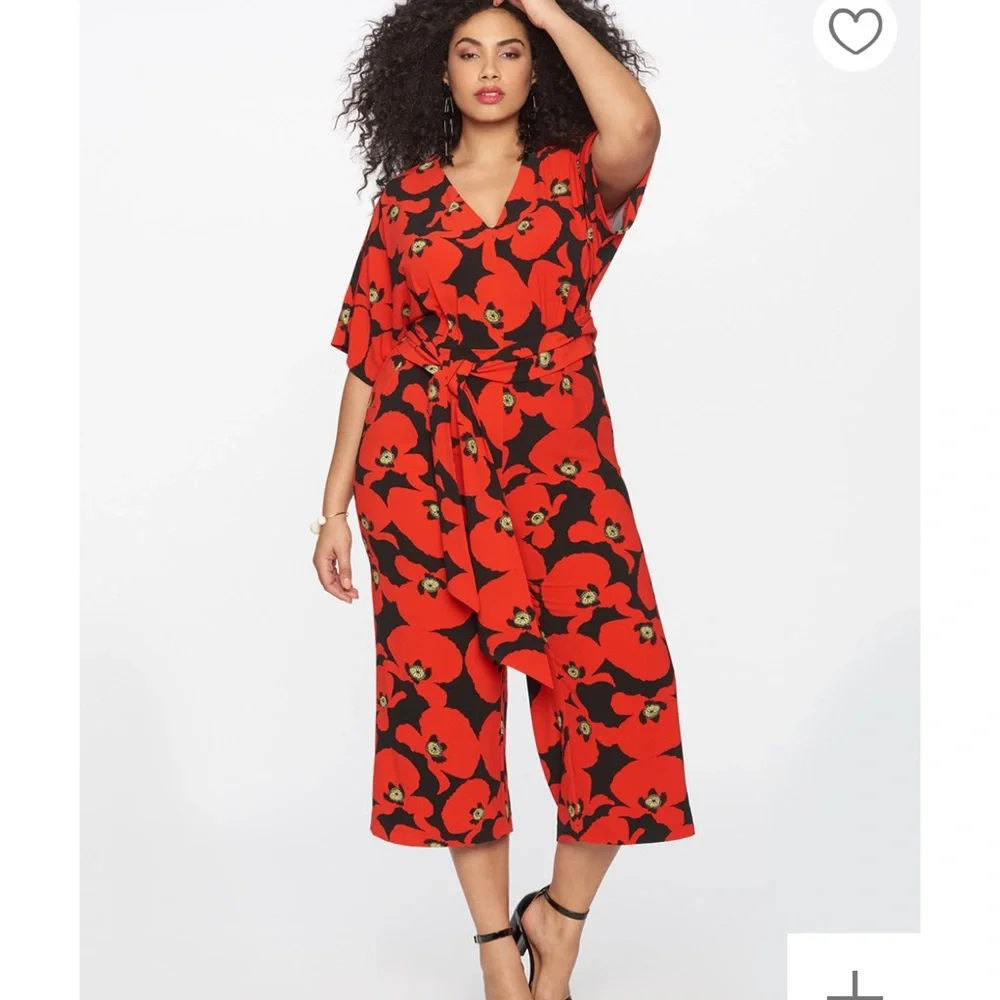 NWT ELOQUII WIDE LEG FLORAL RED JUMPSUIT SIZE 14 - Picture 1 of 12